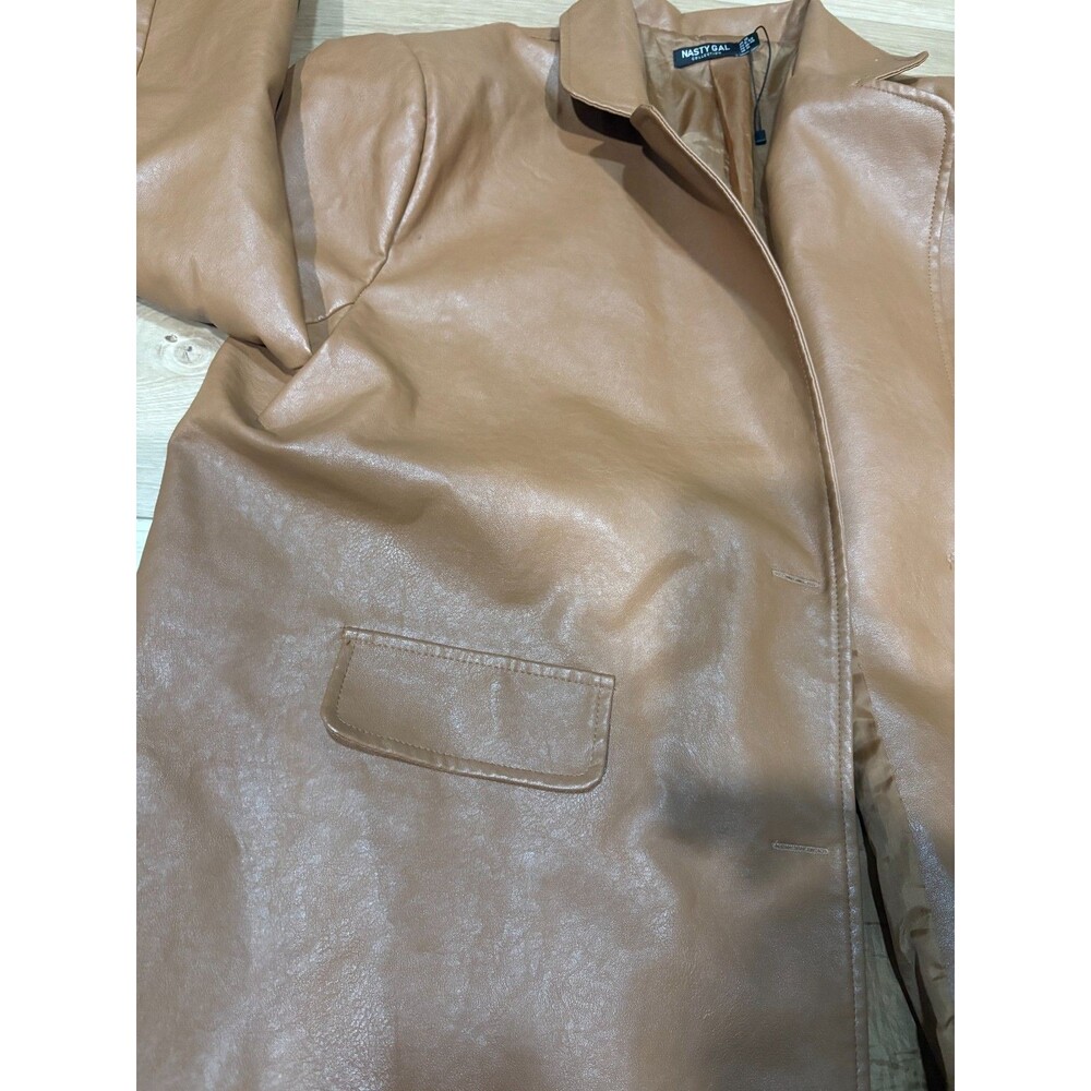 Nasty Gal Collection Faux Leather Blazer Jacket Tan Brown Size US 10 Lined - Picture 6 of 16